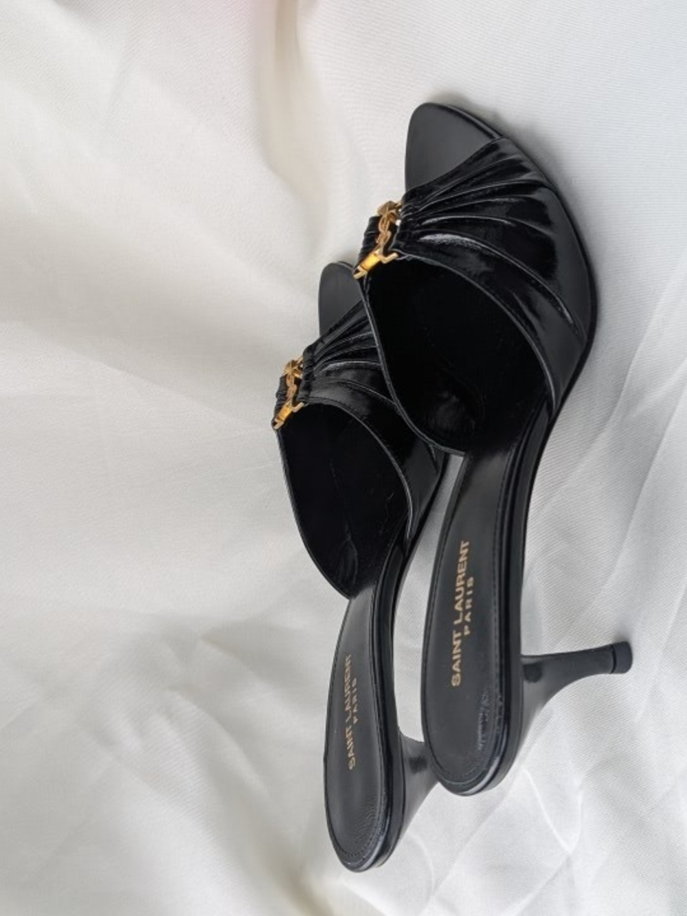 Saint Laurent Black Leather YSL Logo Slide Mule - Picture 14 of 16